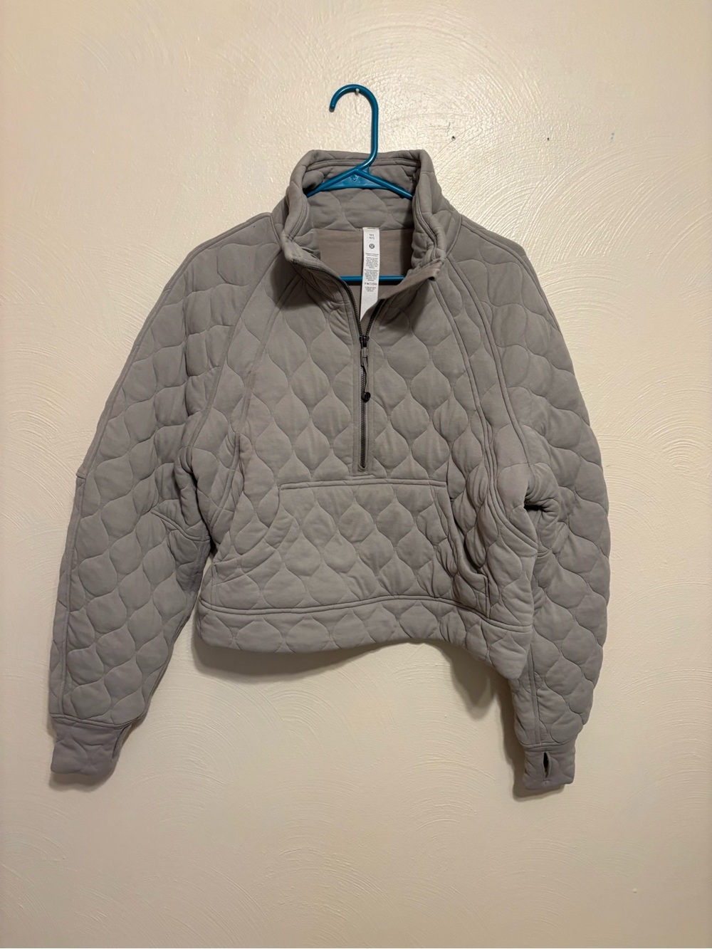 Lululemon Quilted Half Zip Pullover M/L Taupe Oversized Cropped Sweatshirt